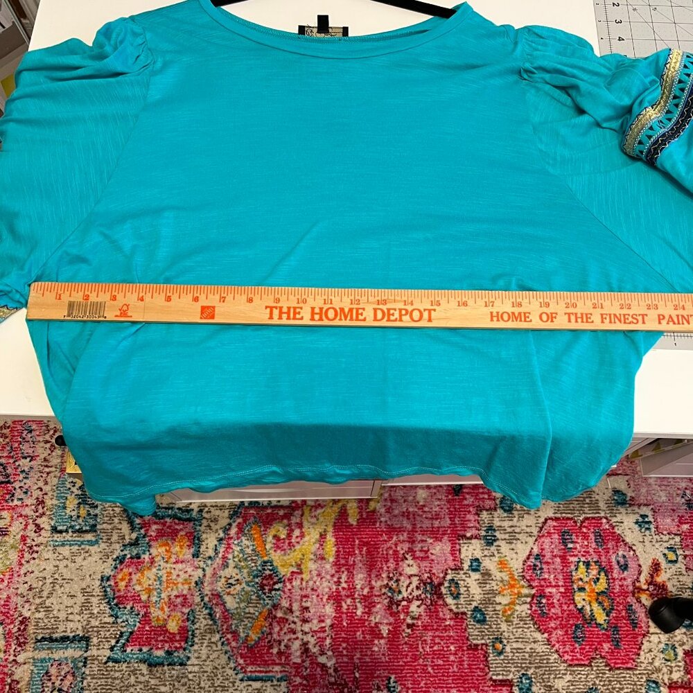 DG2 by‎ DIANE GILMAN Teal Green Embroidered Balloon-Sleeve Top Blouse Tee (2X) - Picture 9 of 14